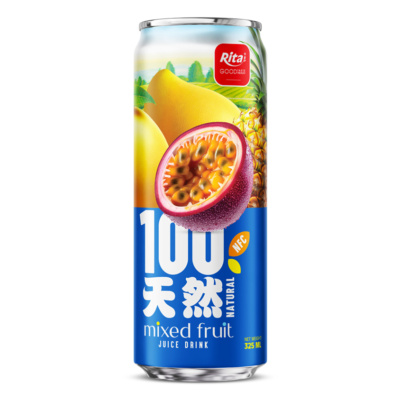 Bebida de jugo de frutas mixtas 100% natural, lata elegante de 325 ml