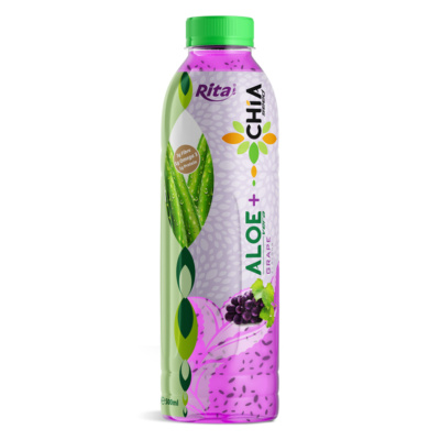 Bebida Rita de aloe vera con semillas de chía y sabor a uva, 500 ml (16.9 onzas líquidas), botella de PET