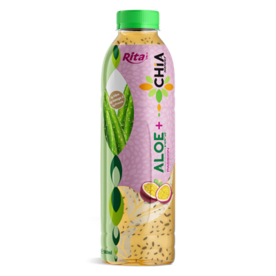 Bebida Rita de aloe vera con semillas de chía y sabor a maracuyá, 500 ml (16.9 fl oz), botella de PET