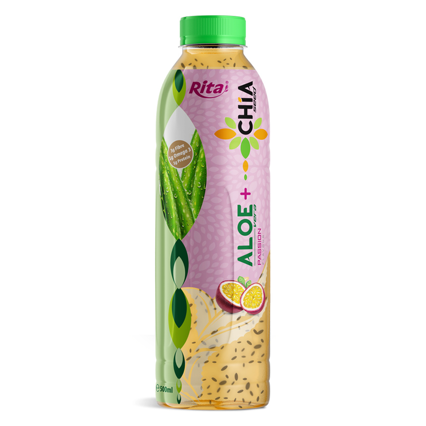 Bebida Rita de aloe vera con semillas de chía y sabor a maracuyá, 500 ml (16.9 fl oz), botella de PET