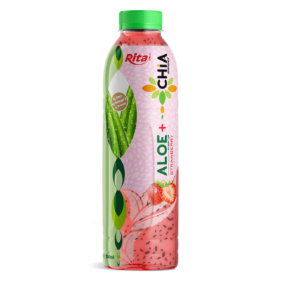 Bebida Rita de aloe vera con semillas de chía y sabor a fresa, 500 ml (16.9 fl oz), botella de PET