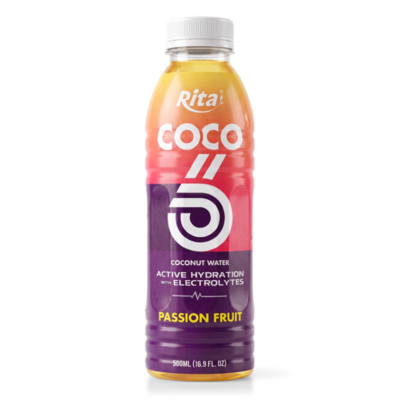 Agua de Coco con Electrolitos y Sabor a Maracuyá en Botella PET de 500 ml