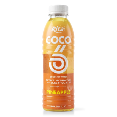 Agua de coco con electrolitos y sabor a piña en botella PET de 500 ml