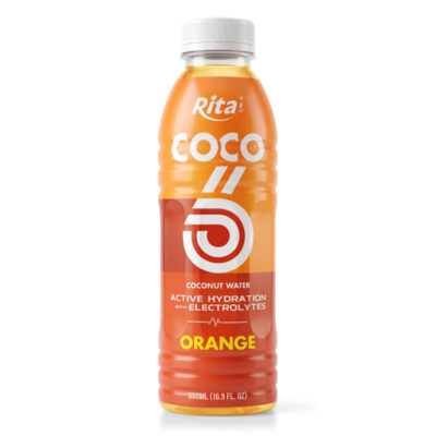 Agua de Coco con Electrolitos Sabor Naranja en Botella PET de 500 ml