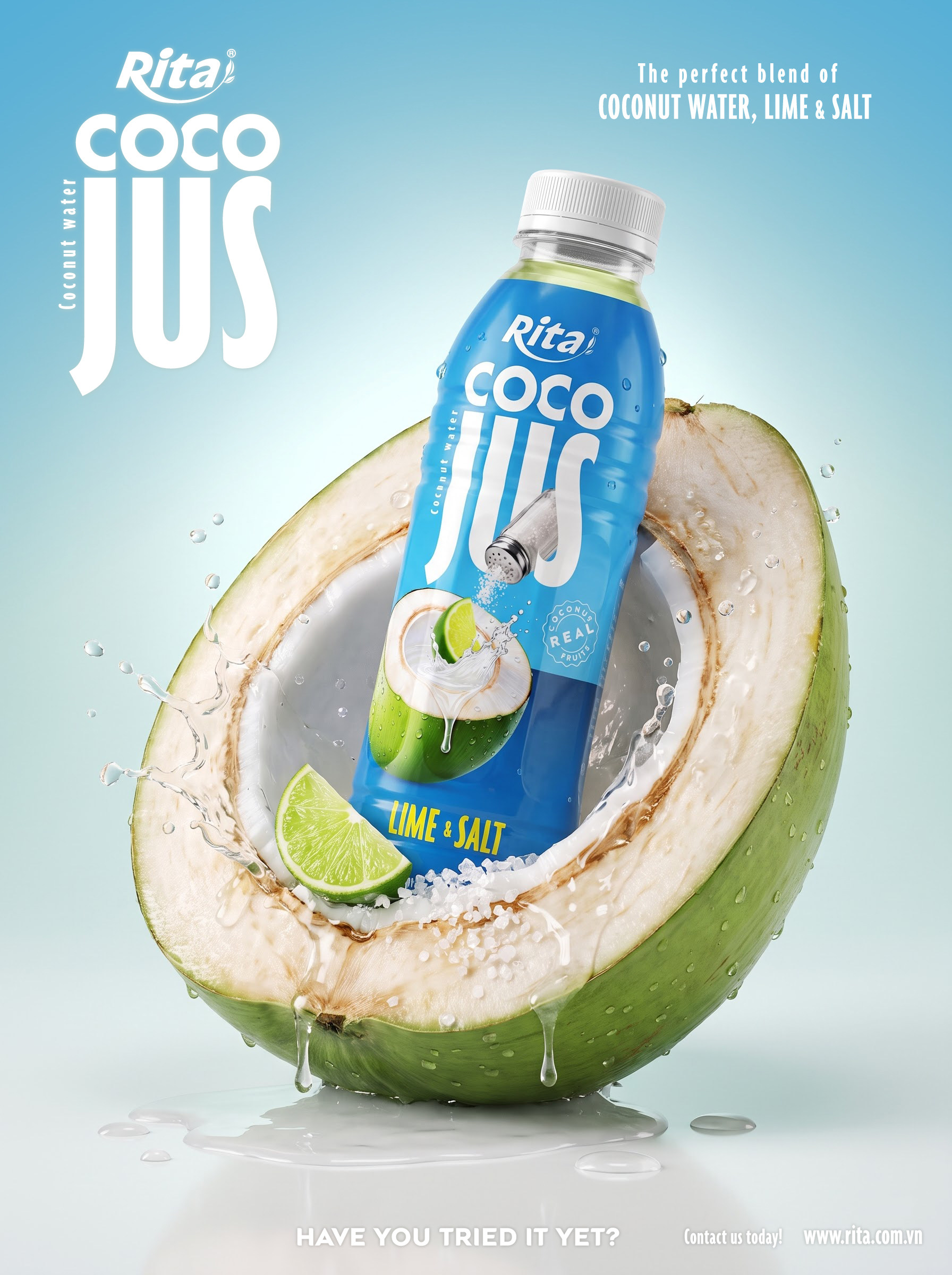 COCO JUS Real Coconut Water with Lime Juice and Salt 500ml (16.9 fl oz) Poster 1