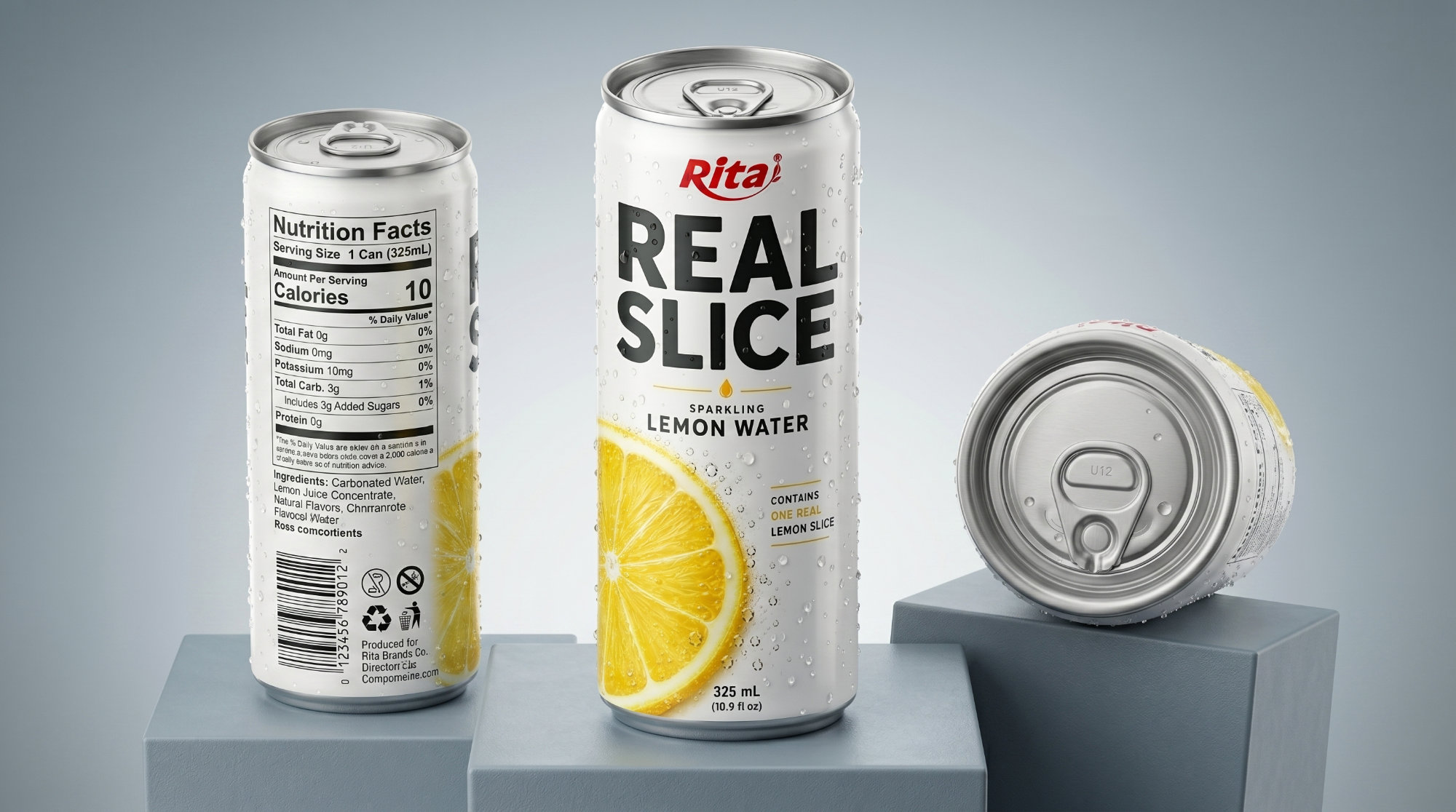 Real Lemon Slice Inside Sparkling Water 325ml Slim Cans– Refreshing Beverage Poster 1