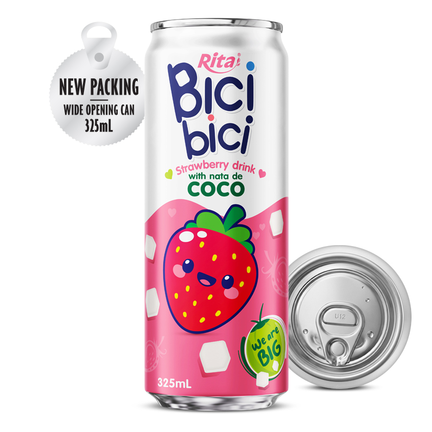 Bebida Bici Bici de fresa con nata de coco de 325 ml (lata de boca ancha)