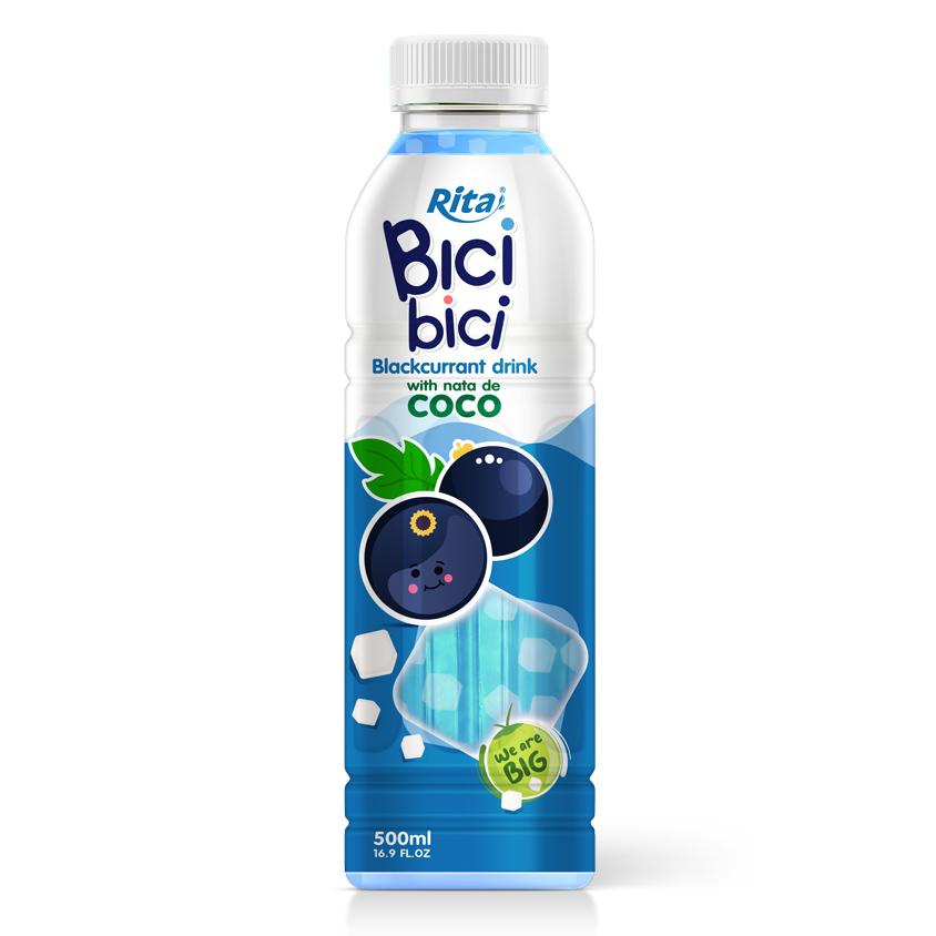 Bebida de grosella negra Rita New Bici Bici con nata de coco (500 ml y botella PET de 1 l)