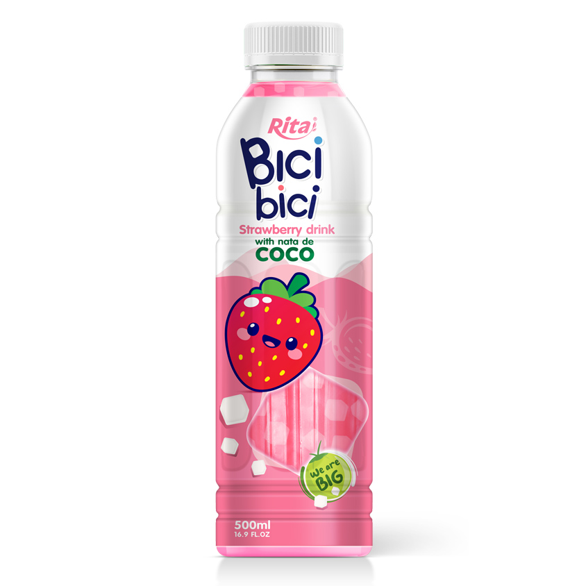 Bebida de fresa Rita New Bici Bici con nata de coco (500 ml y botella PET de 1 l)