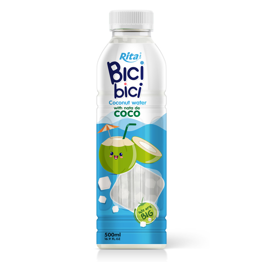 Rita New Bici Bici Agua de Coco con Nata De Coco 500 ml y Botella PET de 1 L