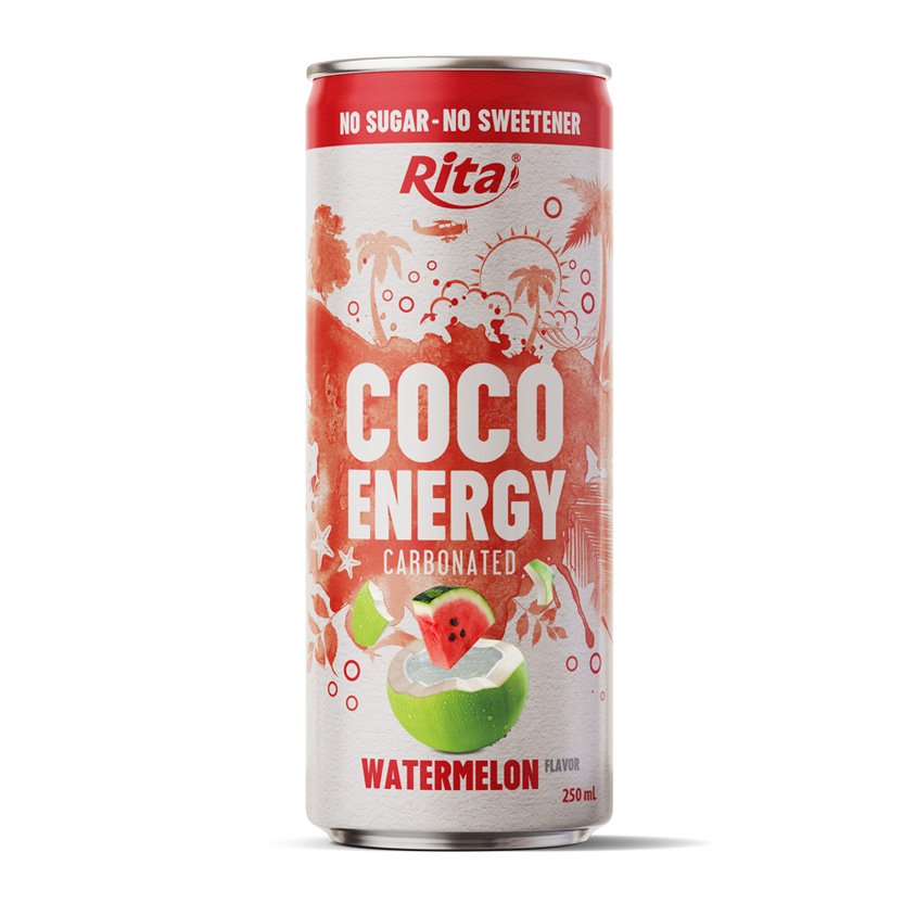 Bebida carbonatada Coco Energy sabor sandía lata de 250 ml