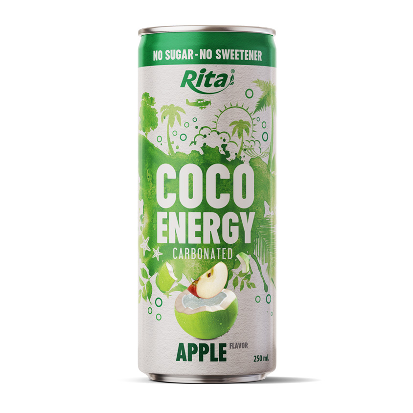 Bebida carbonatada Coco Energy sabor manzana lata de 250 ml