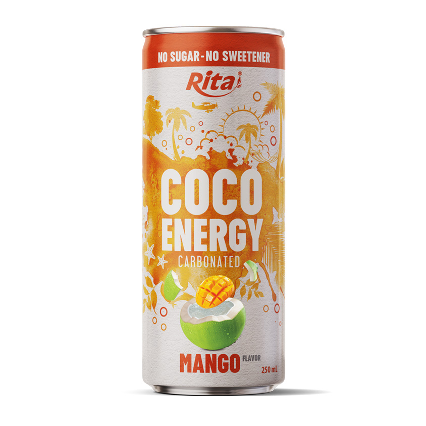 Bebida carbonatada Coco Energy sabor mango lata de 250 ml