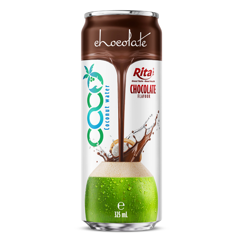Agua de coco con sabor a chocolate 325 ml lata estilizada