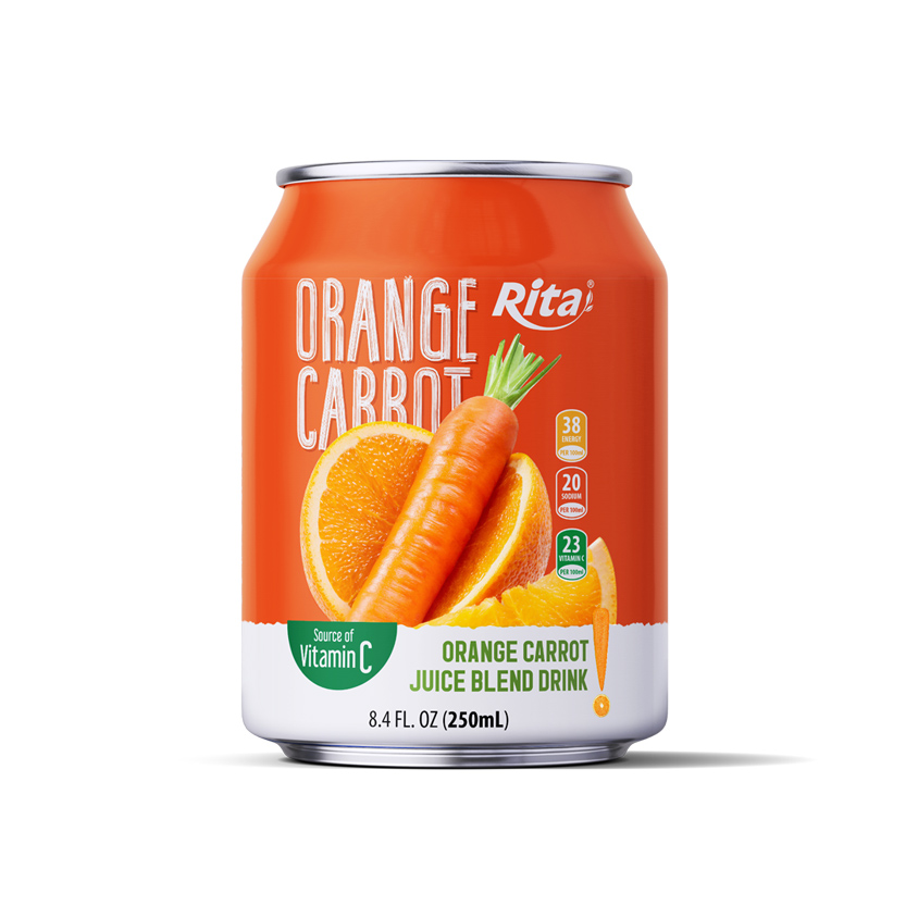 Zumo de naranja y zanahoria, refrescante y sabroso, lata pequeña de 250 ml