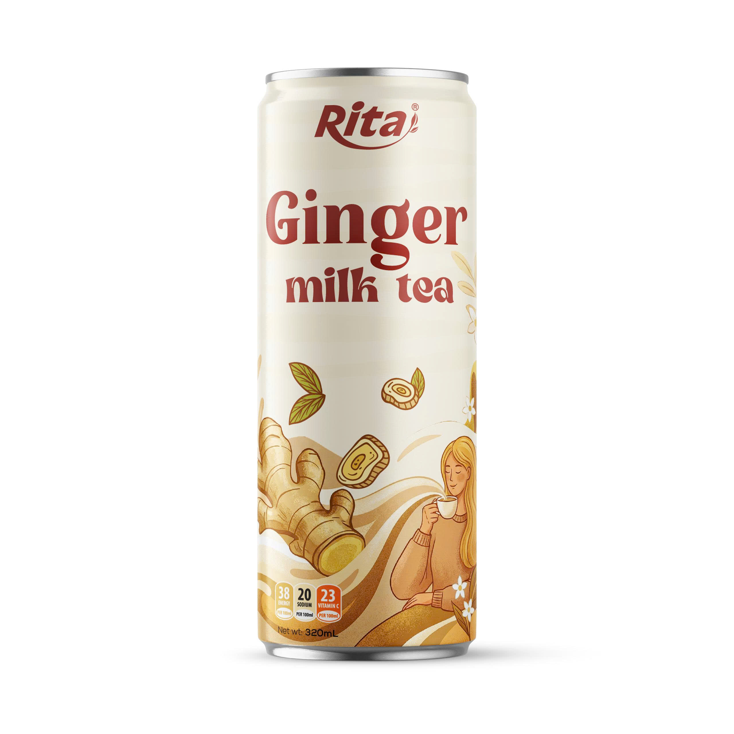 Bebida de té con leche y jengibre premium de la marca Rita, lata de 320 ml