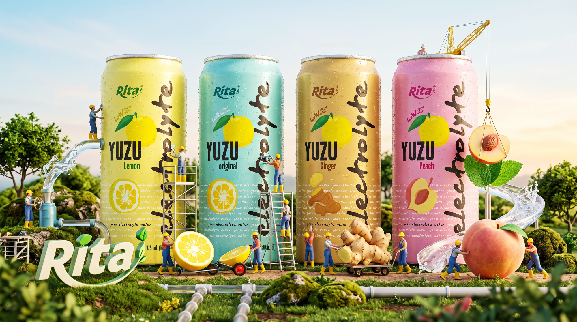 Yuzu Ginger Electrolyte Water Drink 325ml Low Sugar Hydration Beverage Poster 2