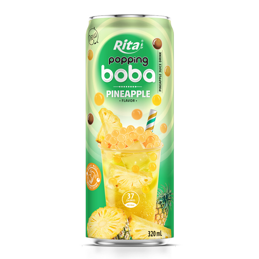 Bebida enlatada de boba reventona con sabor a piña