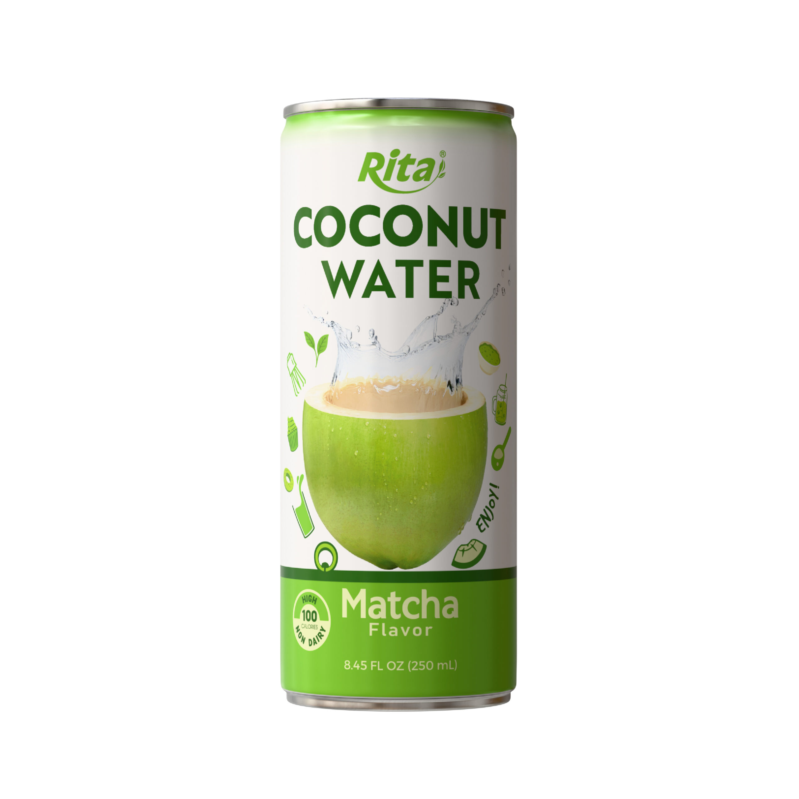 Agua de coco con sabor a matcha (lata de 250 ml)