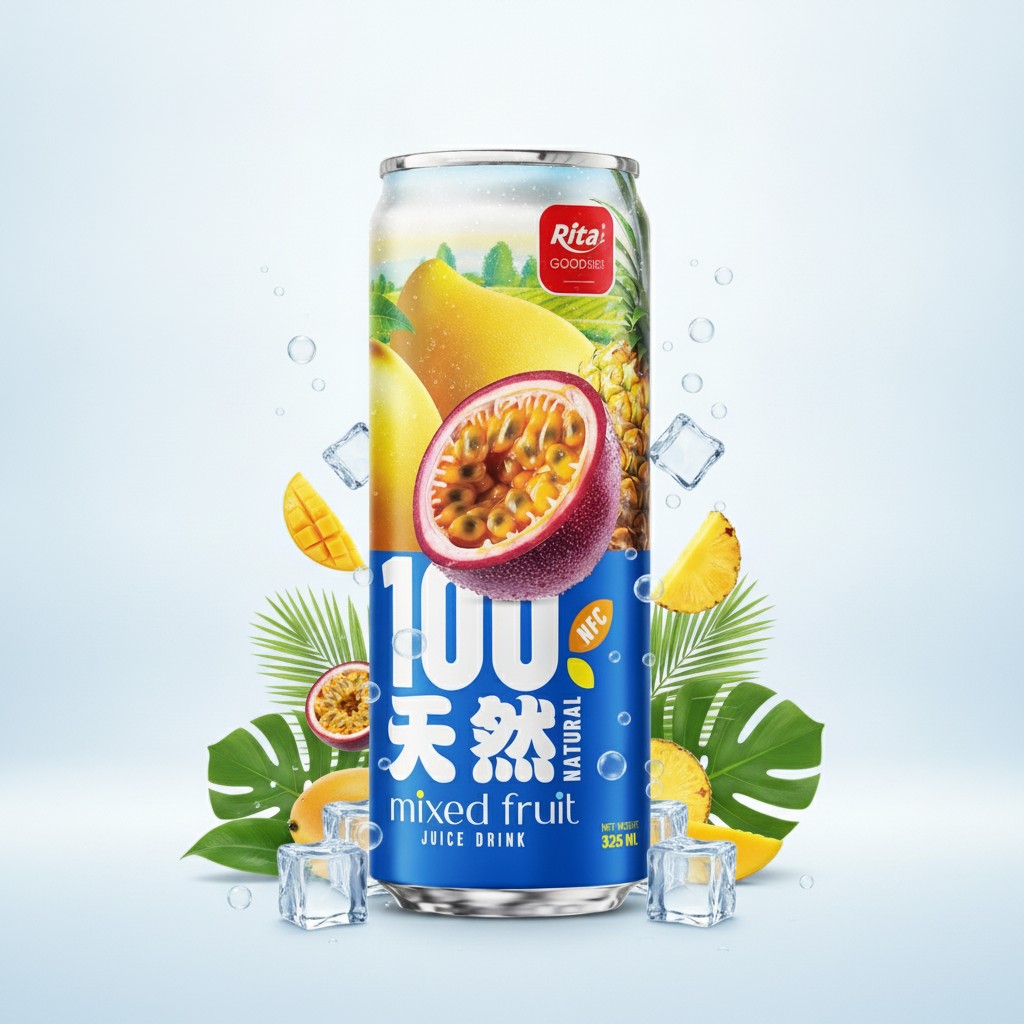 100 Natural Mixed Fruit Juice Drink 325ml sleek can Poster 2