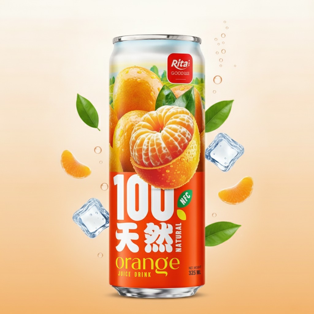 100 Natural Orange Juice Drink 325ml sleek can Poster 2