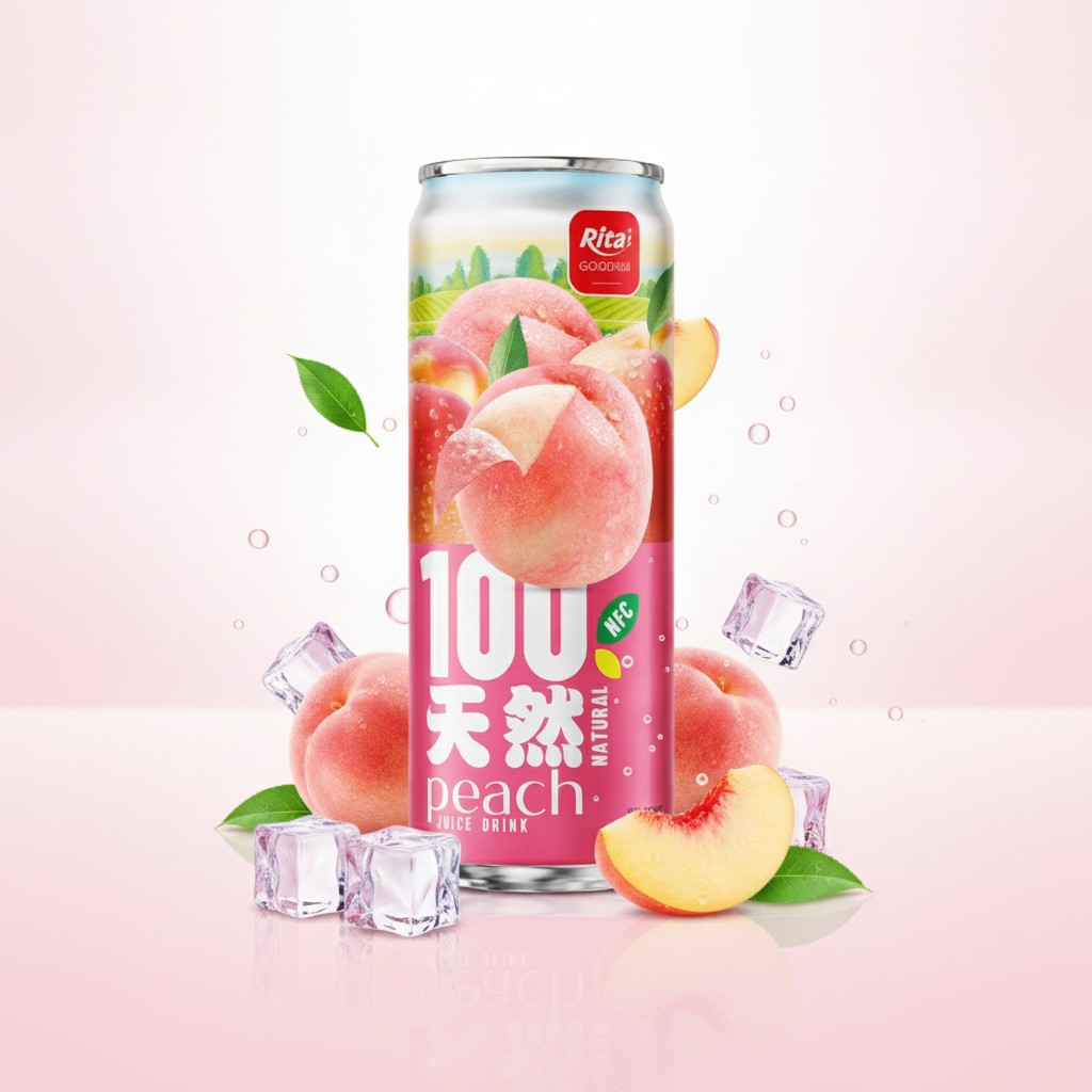 100 Natural Peach Juice Drink 325ml sleek can Poster 2
