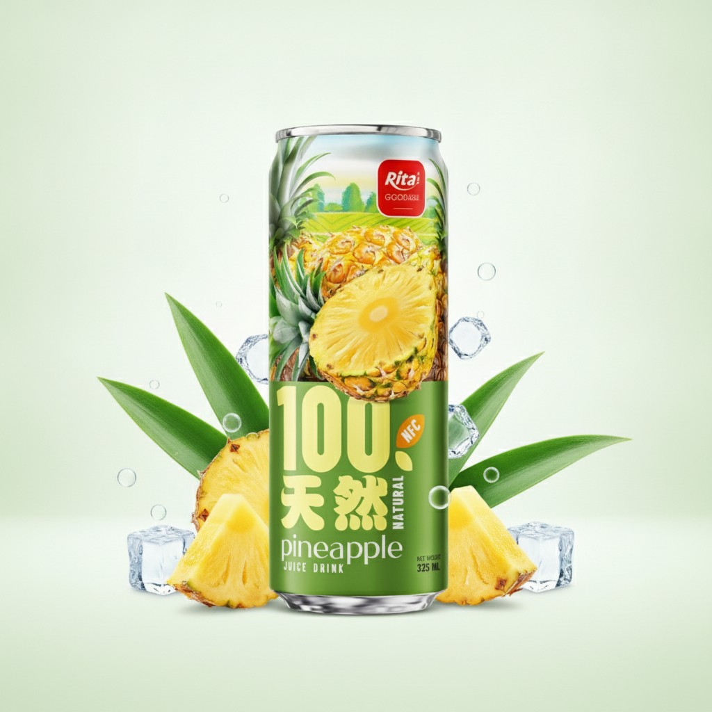100 Natural Pineapple Juice Drink 325ml sleek can Poster 2