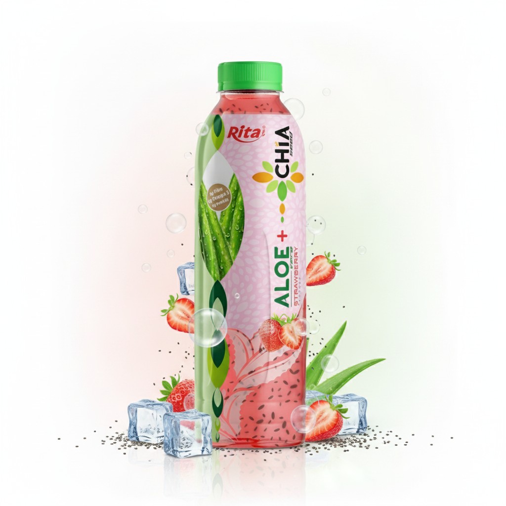 16.9 Fl Oz Rita Aloe Vera Drink with Chia Seed Strawberry Flavor PET Bottle Poster 2