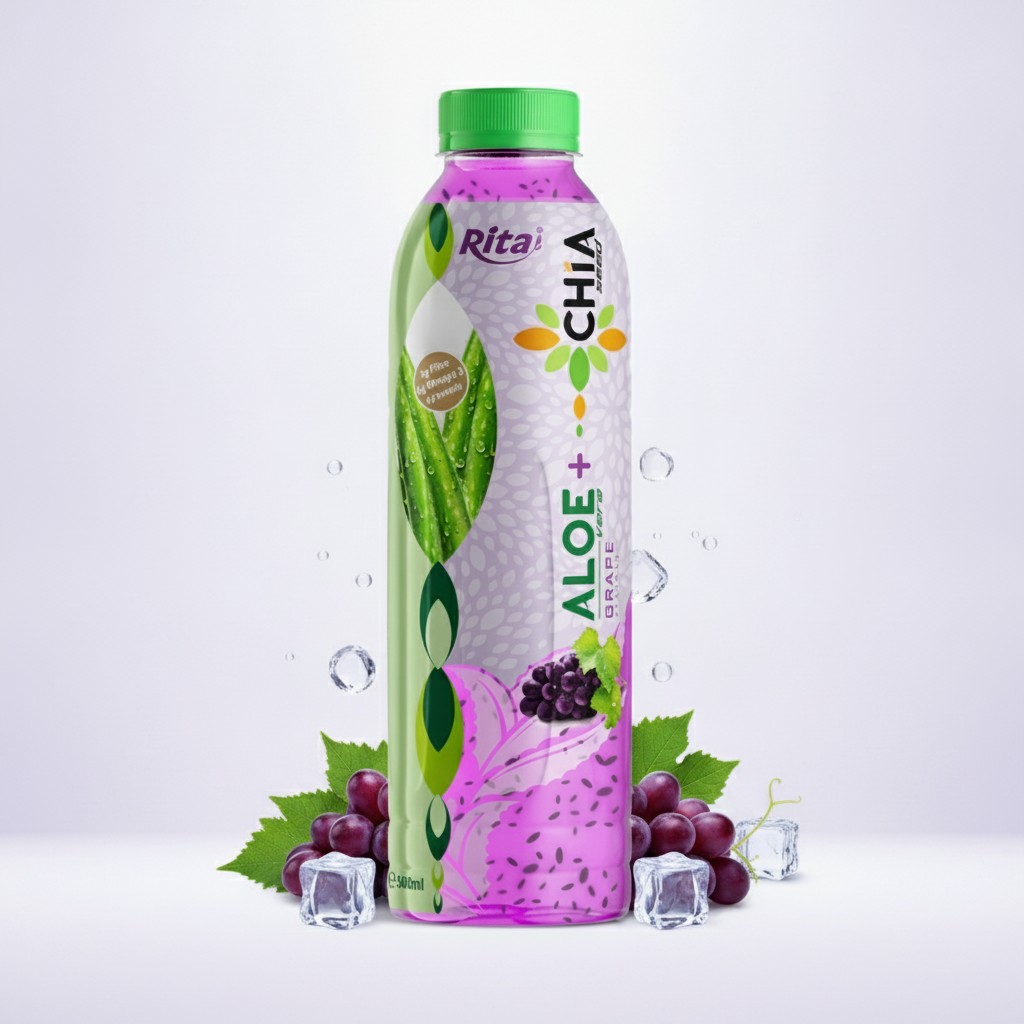 16.9 Fl Oz Rita Aloe Vera Drink with Chia Seed Grape Flavor PET Bottle Poster 2