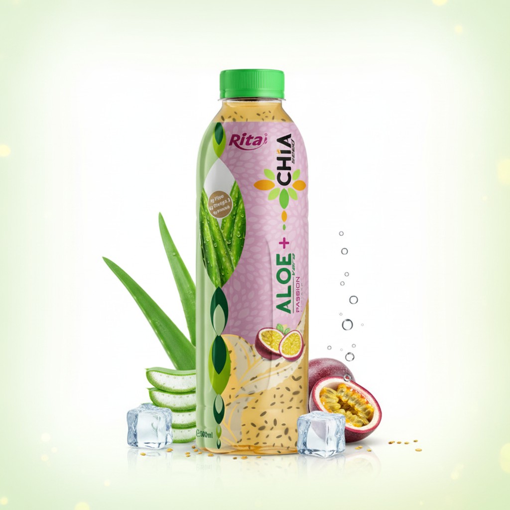 16.9 Fl Oz Rita Aloe Vera Drink with Chia Seed Passion Fruit Flavor PET Bottle Poster 2