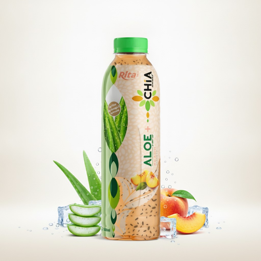 16.9 Fl Oz Rita Aloe Vera Drink with Chia Seed Peach Flavor PET Bottle Poster 2