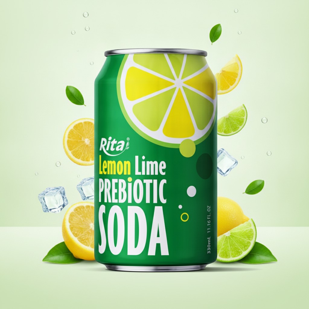 Lemon Lime Prebiotic Soda 330ml short can Poster 2