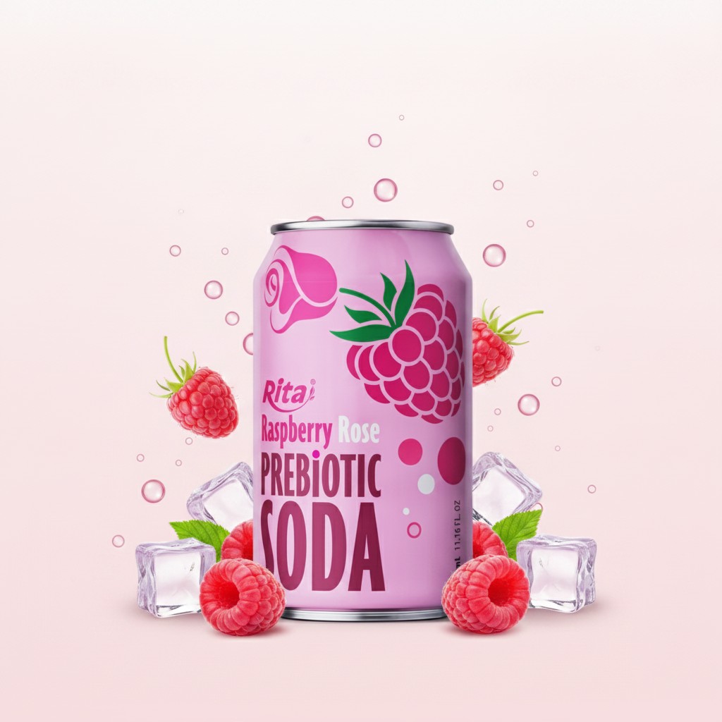 Raspberry Rose Prebiotic Soda 330ml short can Poster 2