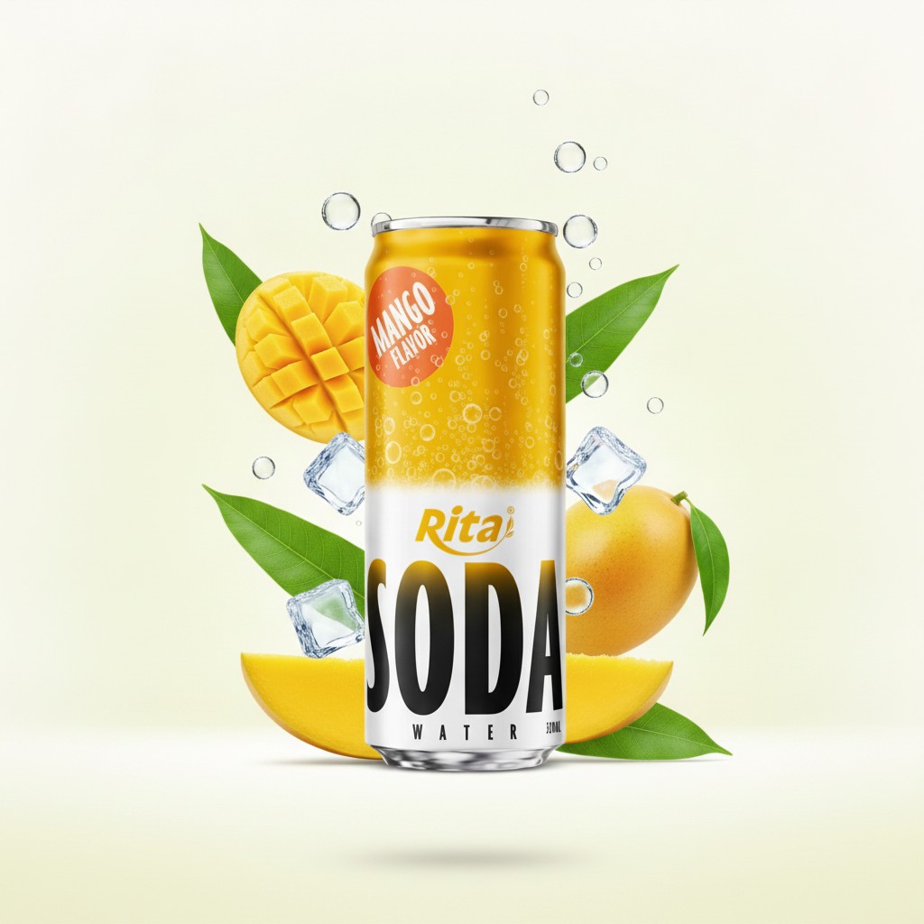 Sparkling Mango Soda Water Drink 320ml Can Poster 2