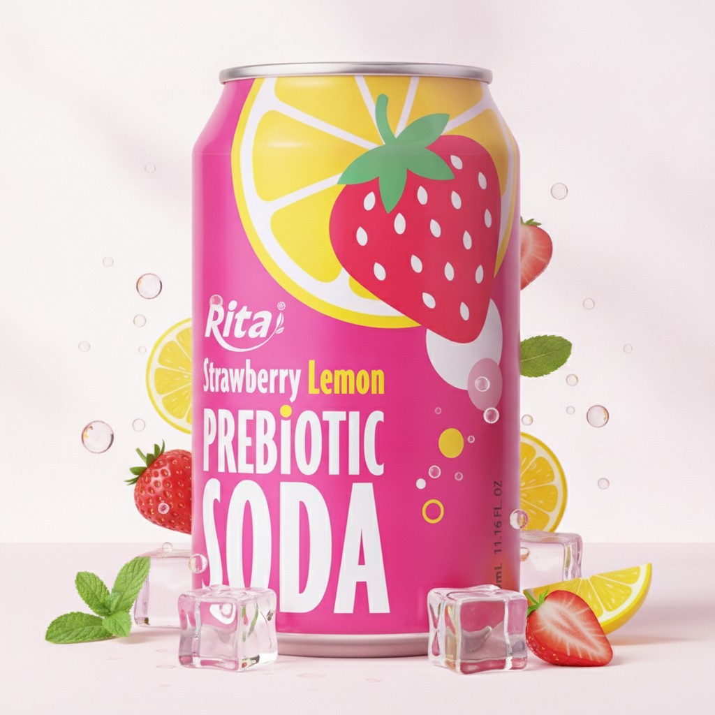 Strawberry Lemon Prebiotic Soda 330ml short can Poster 2